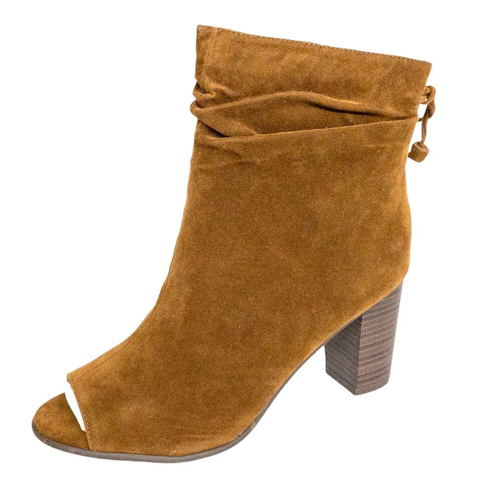 Breckelle's Amber-31 Tan Peep Toe Tassel Block Heel Booties Women's 7